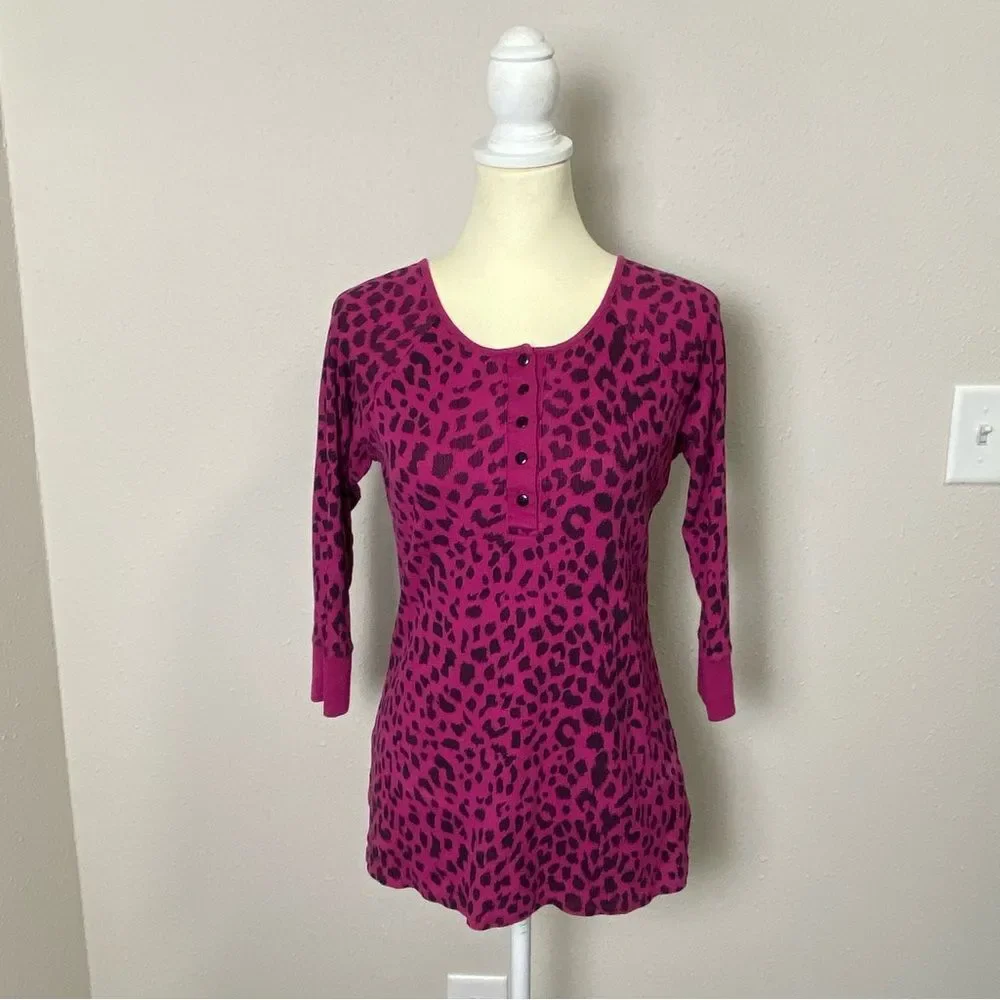 Betsy Johnson Intimates Pink Animal Print Thermal P.J Top Women's Size Small